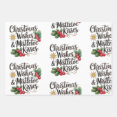 Kerstwensen en maretak kussen familie Xmas Inpakpapier Vel (Voorkant)