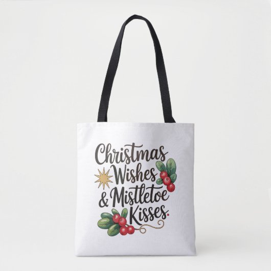 Kerstwensen en maretak kussen familie Xmas Tote Bag (Voorkant)
