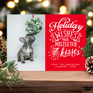 Kerstwensen En Mistletoe Kusjes Huisdier Hond Foto Feestdagenkaart