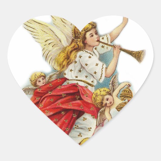 Kerstwensen engelen hart sticker (Voorkant)
