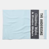 Kerstwensen Feestelijk Lichtblauw Gepersonaliseerd Theedoek (Horizontaal)