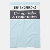 Kerstwensen Feestelijk Lichtblauw Gepersonaliseerd Theedoek (Verticaal)