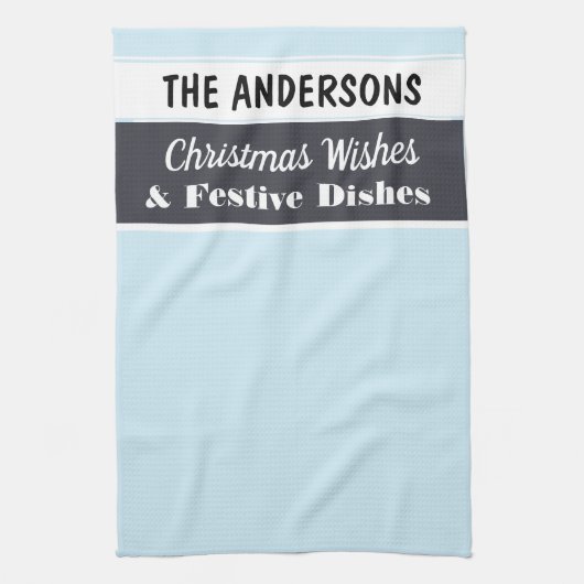 Kerstwensen Feestelijk Lichtblauw Gepersonaliseerd Theedoek (Verticaal)