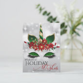 Kerstwensen Festelijke Eenhoorn Gezicht Feestdagenkaart (Staand voorkant)