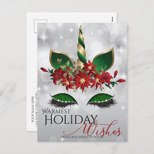 Kerstwensen Festelijke Eenhoorn Gezicht Feestdagenkaart (Voorkant / Achterkant)