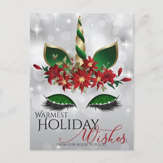 Kerstwensen Festieve Eenhoorn Gezicht Feestdagenkaart (Voorkant)