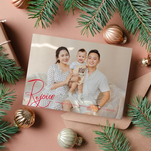 Kerstwensen Fotokaart Rood Kerstfeest Feestdagenkaart