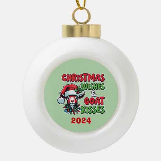 Kerstwensen & geitenkussen keramische bal ornament (Voorkant)