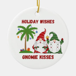Kerstwensen, Gnoomkusjes met 2 Gnamen op een Keramisch Ornament