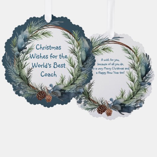 Kerstwensen Green Wreath Coach Ornament Kaart (Voorkant / Achterkant)