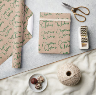 Kerstwensen groene kalligrafie rustieke kraft cadeaupapier