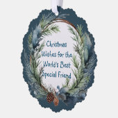 Kerstwensen Groene krans Speciale Vriend Ornament Kaart (Links)