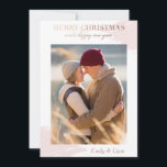 Kerstwensen - Kerstkaart - roze goud<br><div class="desc">Deze kerstkaart bevat de groet "Prettig kerstfeest en een gelukkig nieuwjaar" in een prachtig luchtig lettertype. Het toont een zachte kwast van waterverf die eruitziet als een zijden aanraking .</div>