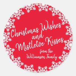 Kerstwensen & Kisses Familie Rood Wit Script Ronde Sticker