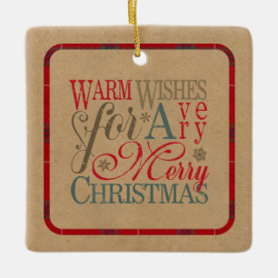 Kerstwensen Kraft & Schots Rood/Groen ID589 Keramisch Ornament