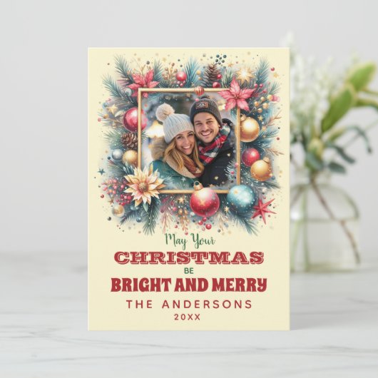 Kerstwensen met aangepaste foto feestdagenkaart (Staand voorkant)