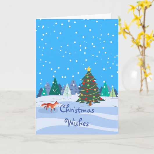 kerstwensen met vossen en kerstbomen kaart (Gele Bloem)