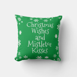 Kerstwensen Mistletoe Kisses Groen Wit Kussen