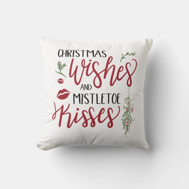 Kerstwensen Mistletoe Kisses Quote Kussen (Voorkant)
