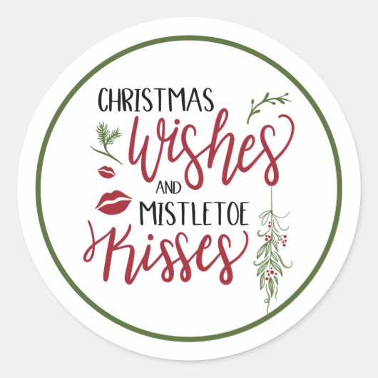 Kerstwensen Mistletoe Kisses Quote Ronde Sticker (Voorkant)