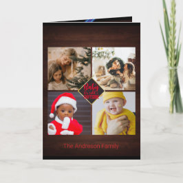 Kerstwensen Mooie Houten Familie Fotocollage Kaart