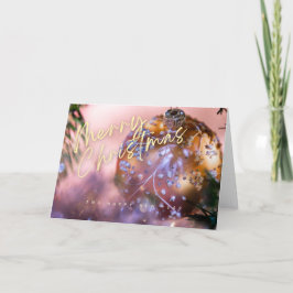 Kerstwensen op een roze ornamenten achtergrond #10 bedankkaart