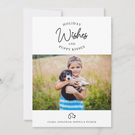 Kerstwensen, Puppydog Kus Foto Huisdier Eigenaar Feestdagenkaart (Voorkant)