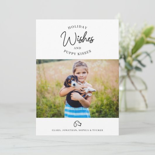Kerstwensen, Puppydog Kus Foto Huisdier Eigenaar Feestdagenkaart (Staand voorkant)