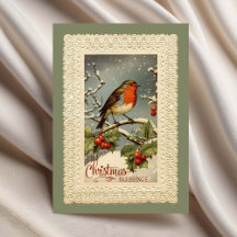 Kerstwensen Robin Vintage Reproductie