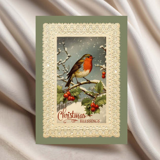 Kerstwensen Robin Vintage Reproductie Kaart