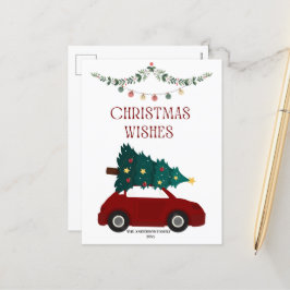 Kerstwensen Rode auto en boom Vakantie Briefkaart