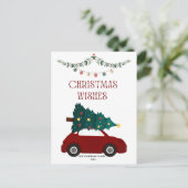 Kerstwensen Rode auto en boom Vakantie Briefkaart (Staand voorkant)