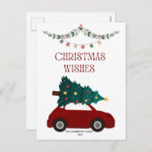 Kerstwensen Rode auto en boom Vakantie Briefkaart (Voorkant / Achterkant)