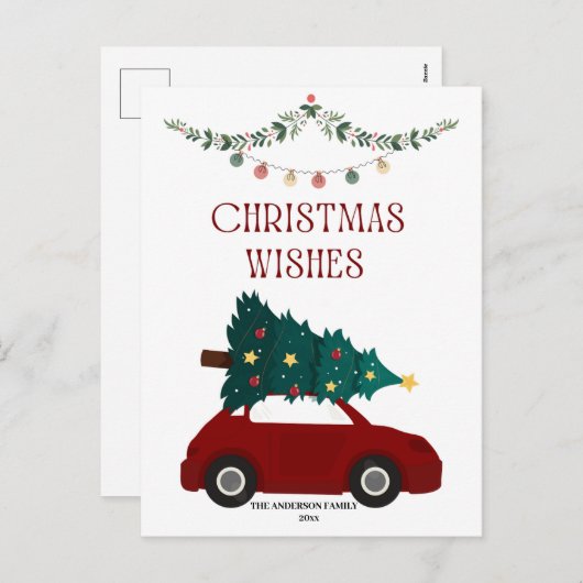 Kerstwensen Rode auto en boom Vakantie Briefkaart (Voorkant / Achterkant)