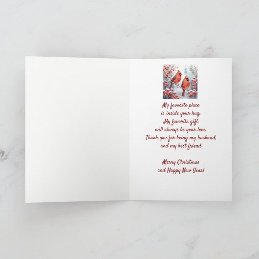 Kerstwensen Rode Kardinaal Vogel Echtgenoot Vriend Feestdagen Kaart (Binnen)