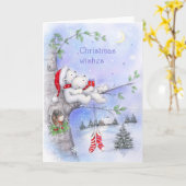 Kerstwensen, romantisch Beer paar op de boom Kaart (Gele Bloem)