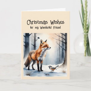Kerstwensen Schattigee Fox Chickadee Vogelwinter Feestdagen Kaart