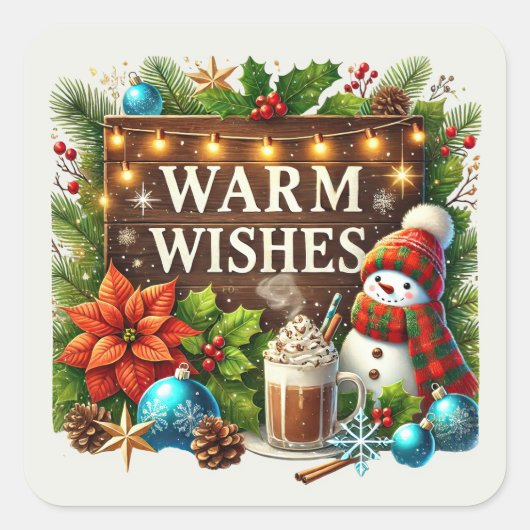 Kerstwensen sneeuwman vierkante sticker (Voorkant)
