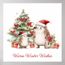 Kerstwensen van de egel in een kerstman muts 