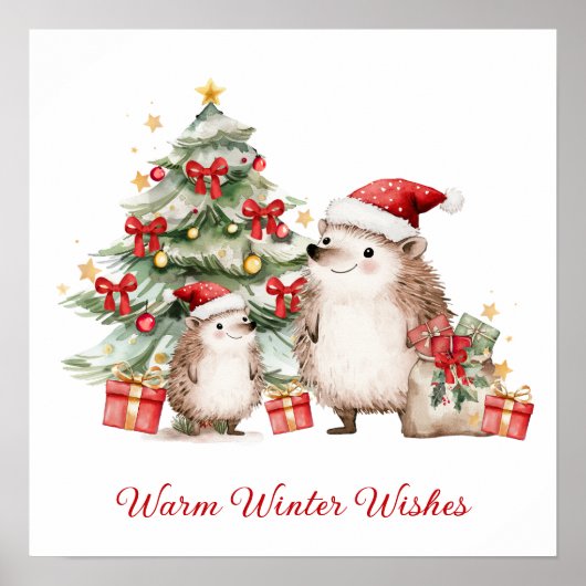 Kerstwensen van de egel in een kerstman muts poster (Voorkant)
