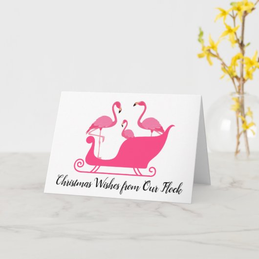 Kerstwensen van flamingo's van onze zwerm kaart (Gele Bloem)
