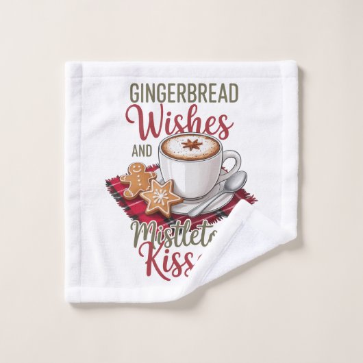 Kerstwensen van gemberkoek en Mistletoe Kussen Ker Bad Handdoek (Wasdoekje)