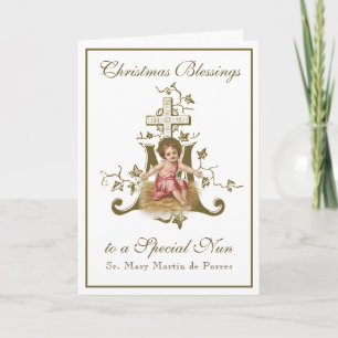 Kerstwensen van nonnen Baby Jezus Kribbe Kaart