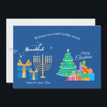 Kerstwensen voor Hanukkah Vakantiekaart Feestdagenkaart<br><div class="desc">Vier het lichtfeest en de vrede met deze kerstkaart. (Afbeelding door Freak). De kaart is gemakkelijk aan te passen met uw tekst, lettertype en letterkleur. Niet precies wat u zoekt? Al onze producten kunnen op maat worden ontworpen om aan uw behoeften te voldoen zonder extra kosten. Neem gewoon contact met...</div>