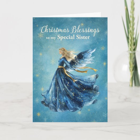 Kerstwensen voor mijn zuster, engel van het licht kaart (Voorkant)