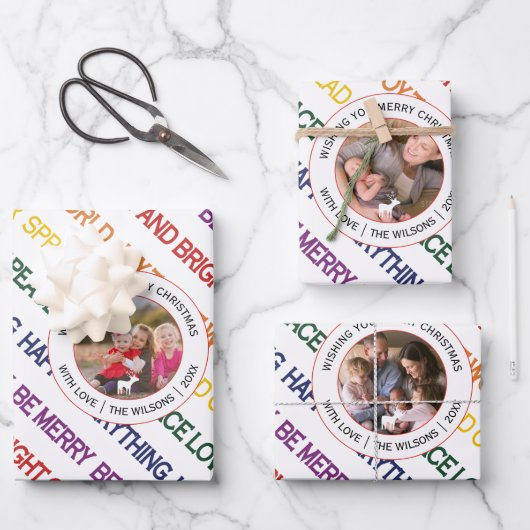 kerstwensen voor regenboogkleuren: feestfoto inpakpapier vel (Voorkant)