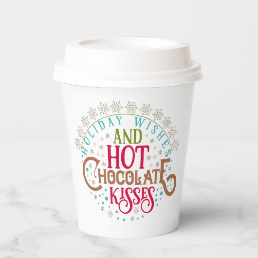 kerstwensen warme chocoladekusjes papieren bekers (Voorkant)