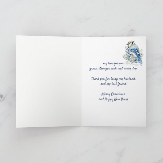 Kerstwensen Winter Blauwe Gaai Echtgenoot Vriend Feestdagen Kaart (Binnen)