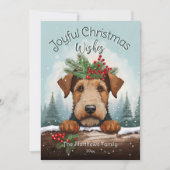 Kerstwensen Winter Forest Airedale Terrier Feestdagenkaart (Voorkant)