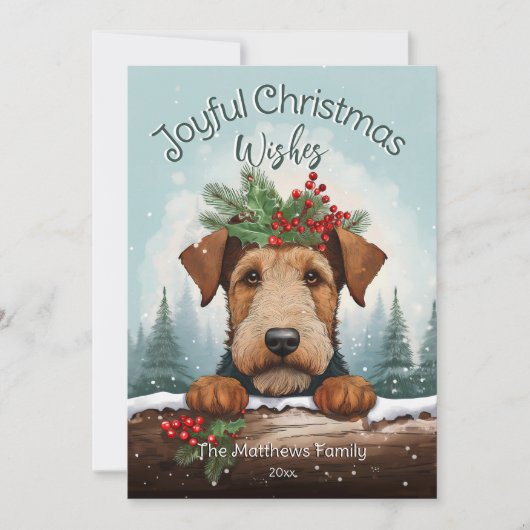 Kerstwensen Winter Forest Airedale Terrier Feestdagenkaart (Voorkant)